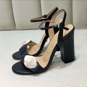 Black leather 4” block chunky sandal heels. Adjustable ankle strap. Worn once.